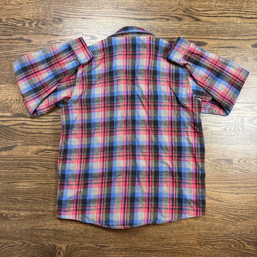Vintage OshKosh B'Gosh Mens Large Plaid Flannel Button Down Shirt Blue Red Grey - Picture 11 of 11